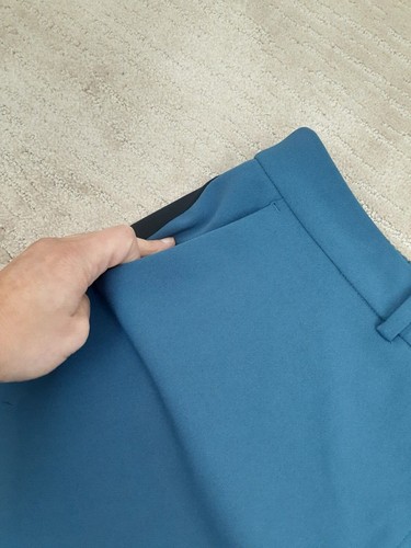 Worthington Women's XL Blue Tuxedo Stripe Pull On Straight Pants Stretch Pockets - Picture 3 of 12