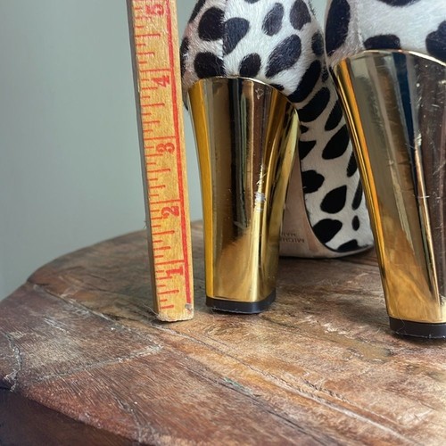 Michael Kors Brown Beige Pony Hair Shoes with Gold Block Heels Size 7M - Picture 12 of 15