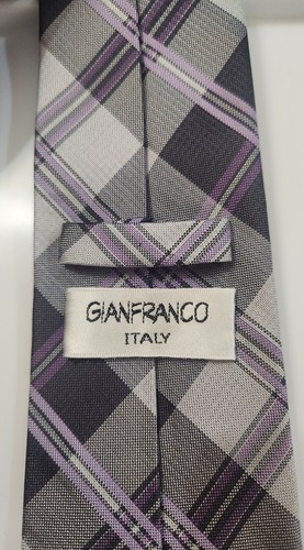 Gianfranco Designer Silk Neck Tie ITALY ~ Purple & Gray Plaid Italian Vintage - Picture 6 of 9