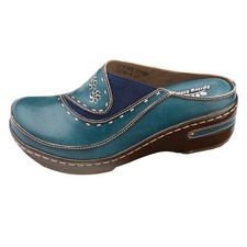 BJORK Lilly Wood Open Back Flower Print Leather Clogs