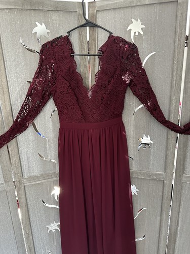 Maniju MAXI Vestito Abito Lungo Formale Damigella Marrone Pizzo Manicato NUOVO - Foto 2 di 10