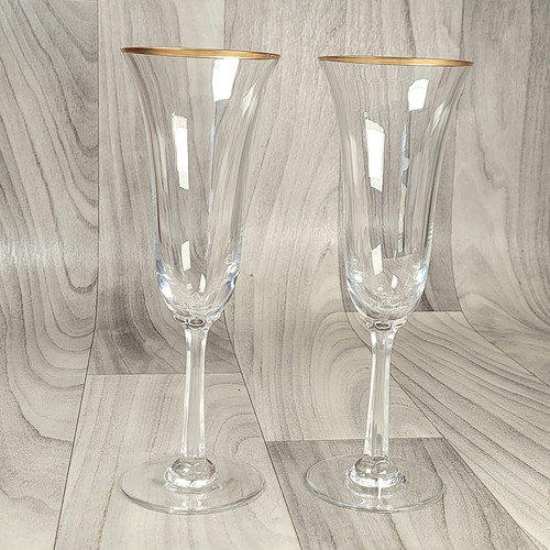 Lenox HAYWORTH CHAMPAGNE FLUTES Set of 4 Glasses Faceted Stems GOLD Rim 8" - Picture 2 of 10