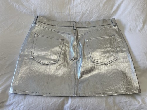 FRAME | Women’s SZ 32 | Denim Foil Metallic Le Mini Silver Skirt | NWT - Picture 7 of 8