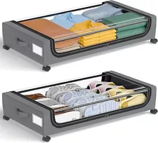 GoMaihe XXL Under Bed Storage | 2-Pack Rolling Bins with Clear Lids for Clothes