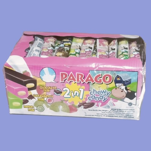 PARAGO Chewy Candy 2 in 1, Chocolate Strawberry Melon Flavors Indonesia 80Pcs - Picture 2 of 4