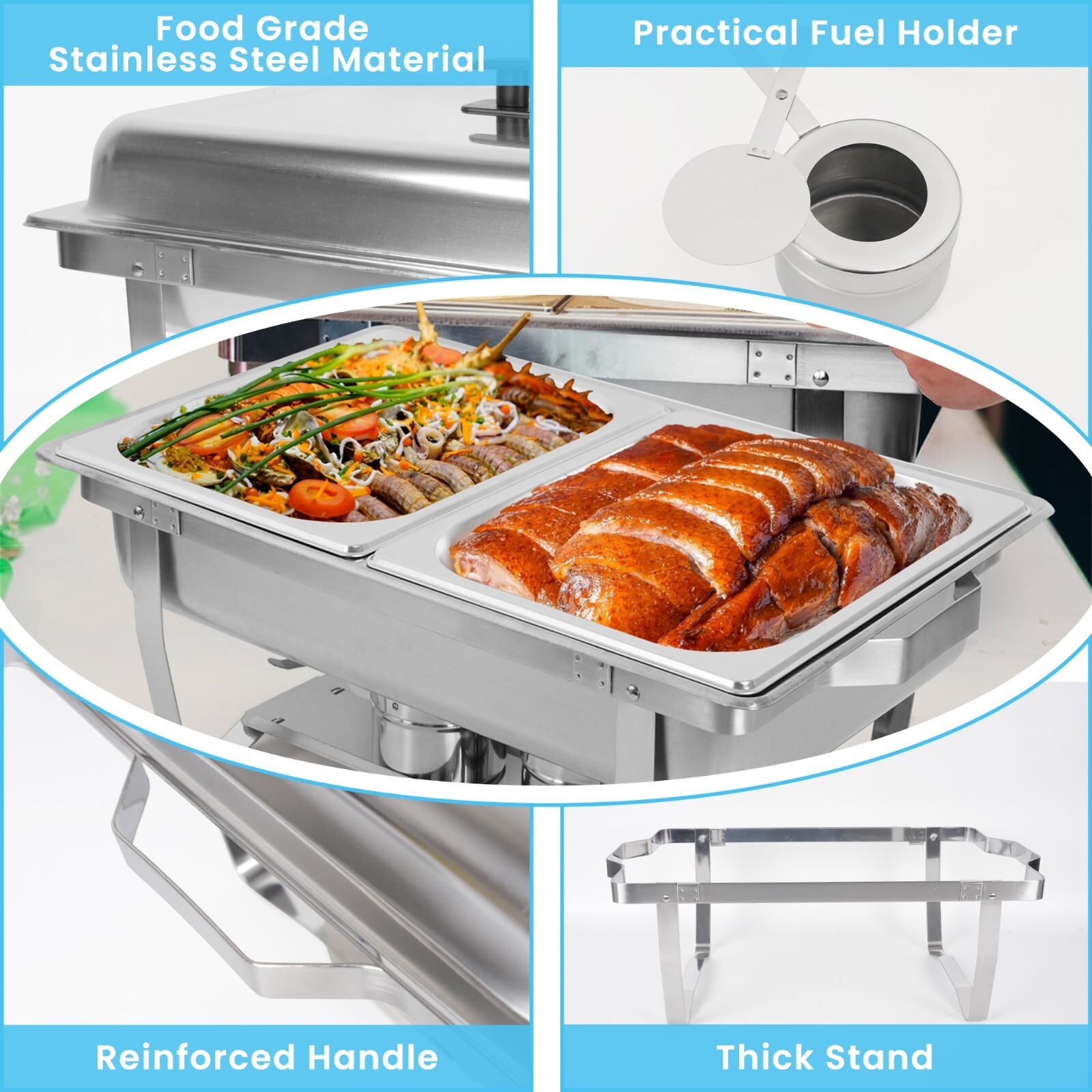 2x 8QT Chafing Dish Buffet Set Stainless Steel food warmer Cater Chafer