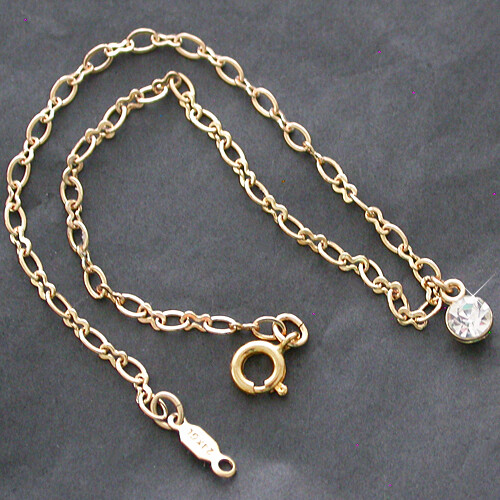 ALL LENGTHS 9"-14" CRYSTAL CHARM FANCY OPEN link 14K GOLD EP Anklet Shoe Chain - Bild 3 von 7