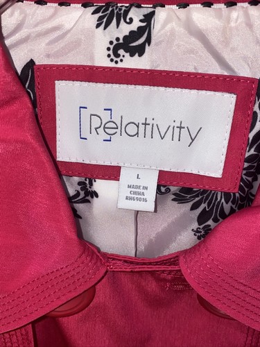 RELATIVITY Ladies Double Breasted Belted Lined Trench Rain Coat Size L Hot Pink - Picture 4 of 12