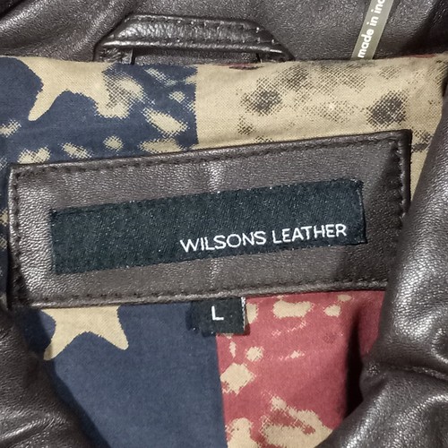 Men L WILSONS LEATHER Soft Lamb Bomber Jacket Flag Lined Dark Brown - Picture 3 of 8