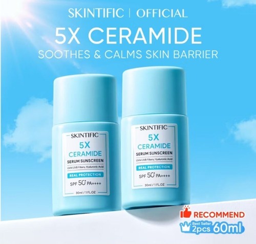 SKINTIFIC 5X Ceramide Serum Face Sunscreen SPF50 PA++++ 4 units x 30ml - DHL Ex - Picture 3 of 6