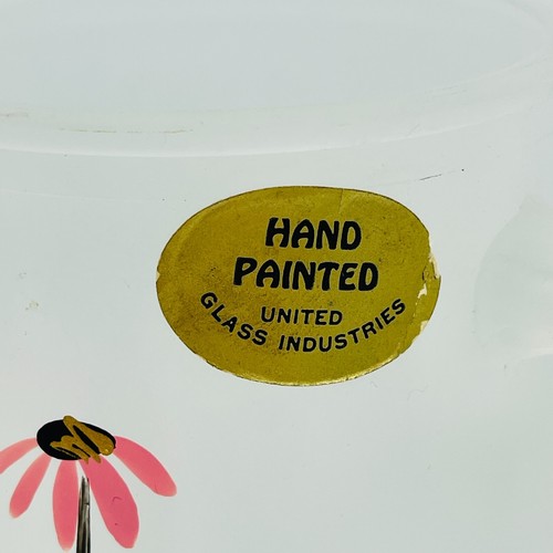 Jarra vintage pintada a mano United Glass Industries vidrio esmerilado flores rosa - Imagen 6 de 11