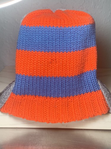Baby Gap Orange & Blue Striped Knit Beanie Cap Hat with Headphones M/L Youth - Imagen 7 de 11