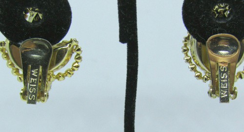 VTG 1950s 60s SIGNED WEISS CRYSTAL EARRINGS CLIP ON TOPAZ / SEPIA COLOR - Picture 11 of 12