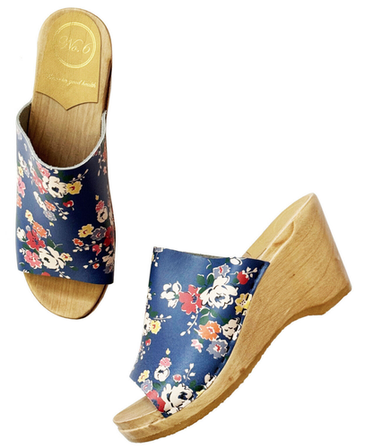 NO. 6 Blue Floral Print Peep Toe Clog Slide on Wedge Size 39 US 8.5-9 NEW - Picture 2 of 13