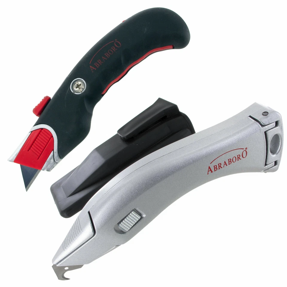 ABRABORO Sicherheitsmesser (Trapezklingen) oder Teppichmesser (Hakenklingen) im Köcher