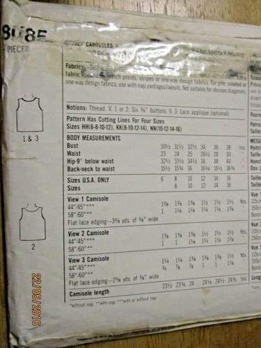SIMPLICITY SEWING PATTERN NO. 8085 LADIES SLEEVELESS TOP SIZE 10 - Picture 5 of 5