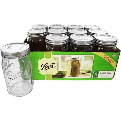 Ball Wide Mouth Quart 32oz. Glass Mason Jars with Lids and Bands, 12 Count - Picture 2 of 7