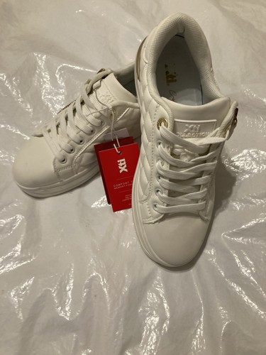 Scarpe da ginnastica Xti bianche da donna punto croce ECO Vegan taglia 4,5 UK NUOVE CON ETICHETTE - Foto 5 di 11