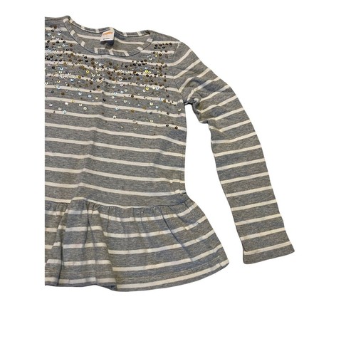 Gymboree Girls Gray Striped Ruffle Hem Blouse Sequin Cotton Size 7 Long Sleeve - Picture 10 of 10