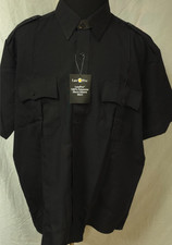 Law Pro Mens 2XLR Black Short Sleeve Button Up Epaulets Uniform Shirt NWT