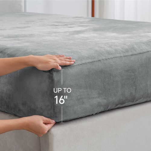 BEDELITE Flannel Sheets King Size Grey - Super Soft Fleece Sheets Set Fluffy - Picture 8 of 9