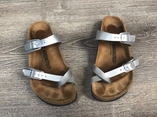 Birkenstock Mayari Silver Birkibuc Comfort Zehentrenner Damen Gr. 39 Sandalen US 8 N - Bild 6 von 11