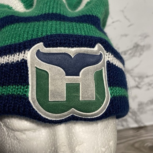 Vintage Logo 7 Hartford Whalers Knit Beanie Pom Hat Toque Slight Damage See Pics - Picture 2 of 7