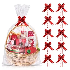 20 Pcs Extra Large Cellophane Bags 30x40 Inch Clear Wrap Gift Basket Red Bows
