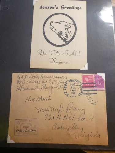 APO 104 AACHEN, GERMANY 1944 WWII Army Cover 415 Infantry w/ CHRISTMAS card - Picture 2 of 3