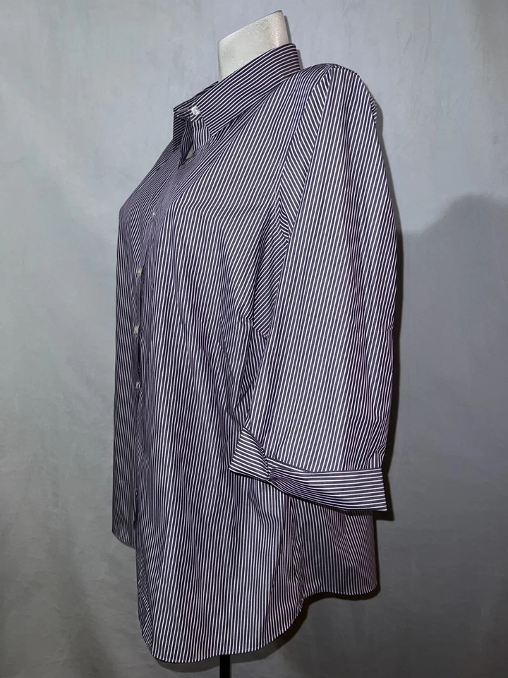 Lands’ End Top Women's Size 18W Purple Stripe Striped Button Up 3/4 Sleeve Shirt - Image 4 of 4