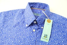 Harmont  Blaine Men's S BLUE Cotton Shirt Pattern Collar Short Sleeve