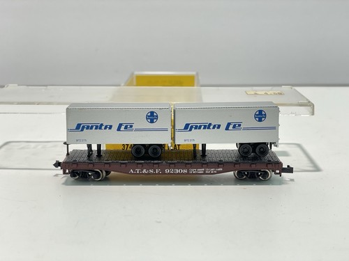 Atlas Trains N Scale Model Train Santa Fe Flat Car W/ Trailers ATSF 92308 - Imagen 6 de 12