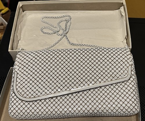Vintage Designer Women’s White Metal Mesh Handbag Convertible Clutch Purse Bag - Bild 4 von 8