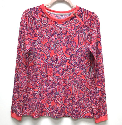 Coolibar UPF 50+ UV Paisley Long Sleeve Sun Shirt Pink Zip Shoulder Pullover M