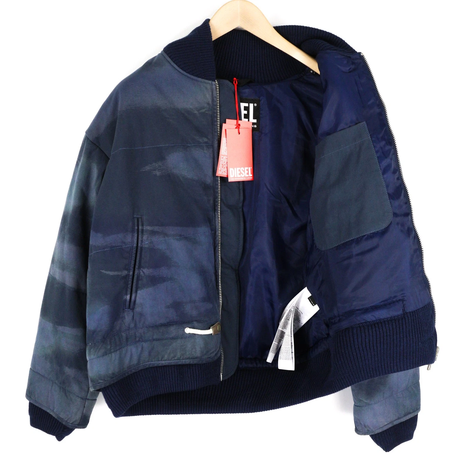 DIESEL Men Jacket W-Spleak-A S Blue Washed Oversized Bomber Insulated RRP325 image 5