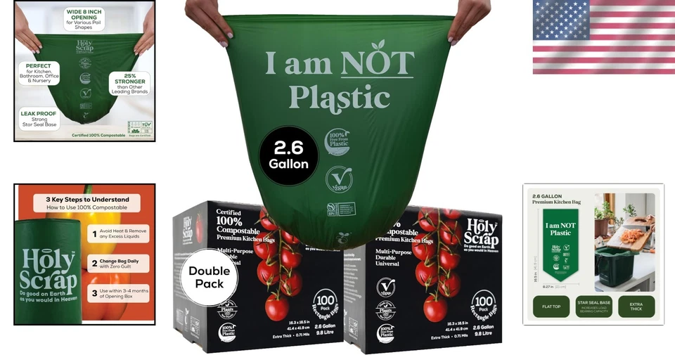 Eco-Friendly Compostable Trash Bags - 2.6 Gallon, 200 Count for Kitchen Waste - Image 2 of 4