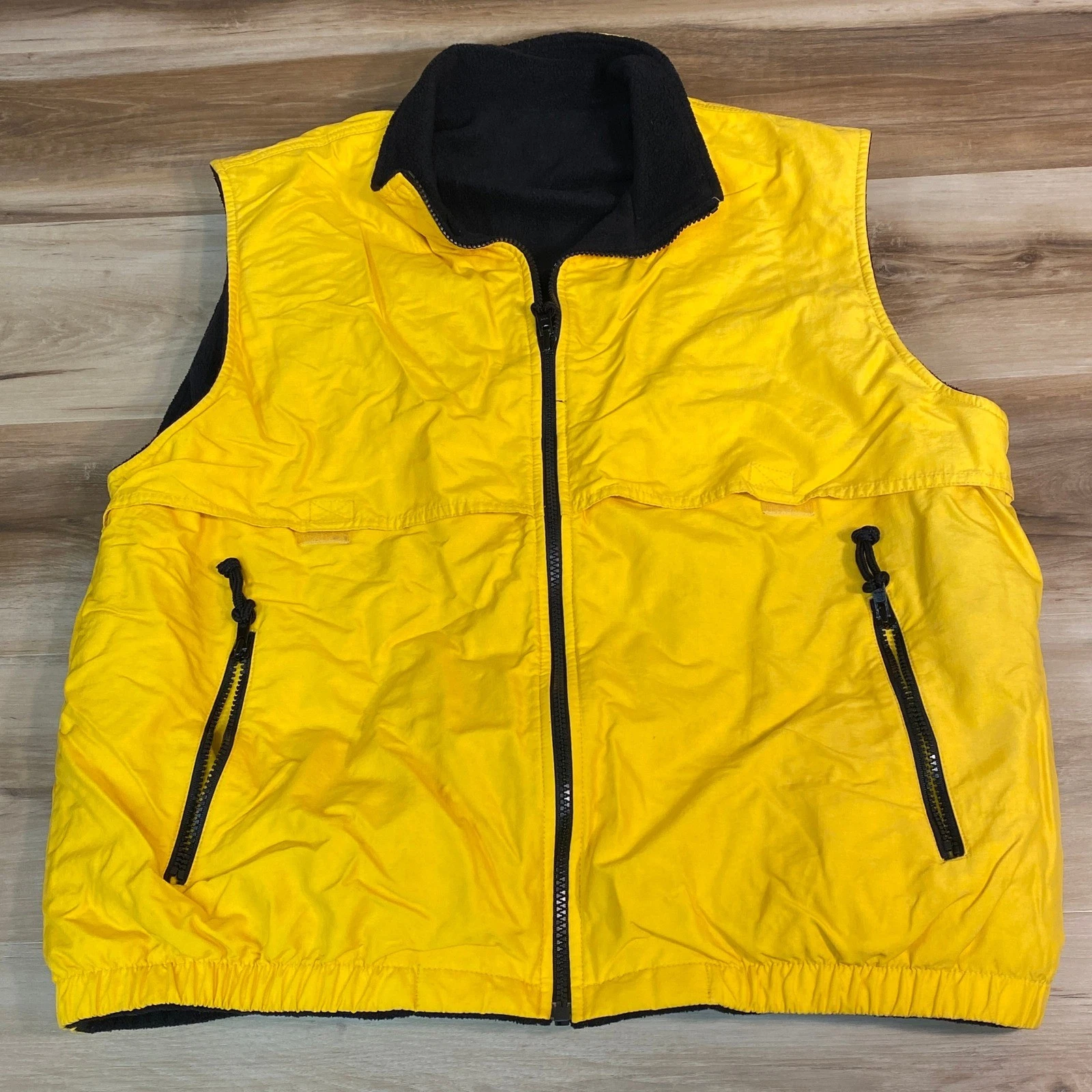 Port Authority Yellow Black Reversible Fleece Lined Vest Mens Large Outerwear