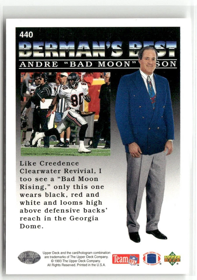 1993 UPPER DECK #440 ANDRE "BAD MOON" RISON ATLANTA FALCONS - Image 2 of 2