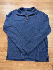 Polo Ralph Lauren Sweater Mens M Blue Quarter Zip Pony Logo Knit Cotton