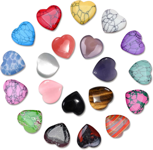20 Stück Glückssteine Herz Set: Bunte Herzsteine  Heilsteine Kristalle