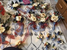 wedding flowers navy,ivory,burnt orange  9 bouquets, 7 boutonni res, 1 wrist
