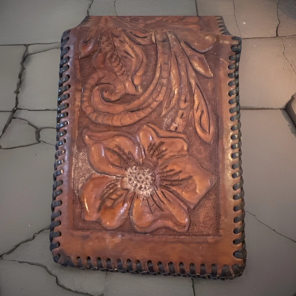 Винтажный мужской бумажник ручной работы из тисненой кожи с западным кнутом и вышивкой складного цвета коричневый - Изображение 4 из 4