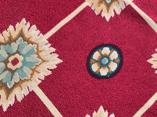 Alfombra francesa Aubusson vintage punta de aguja punta de cadena alfombra de área 5x6 pies envío gratuito - Imagen 2 de 14