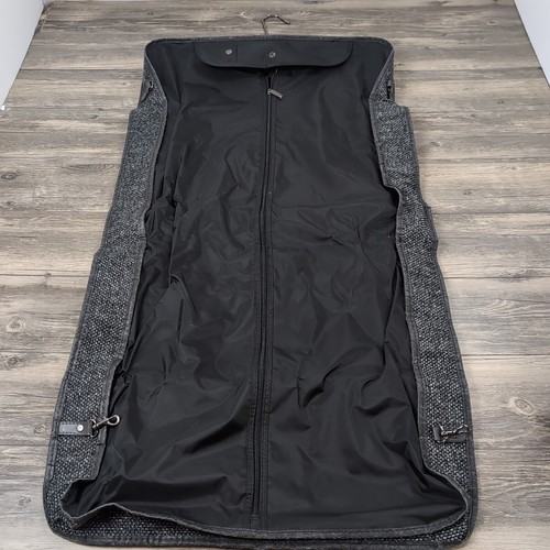 Vintage American Flyer Garment Bag 48" Travel Luggage Charcoal Tweed & Leather - Picture 9 of 21