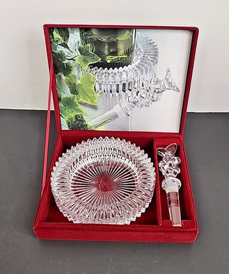 Mikasa Crystal Diamond Fire Wine Set With Coaster Base & Bottle Stopper Gift Bar