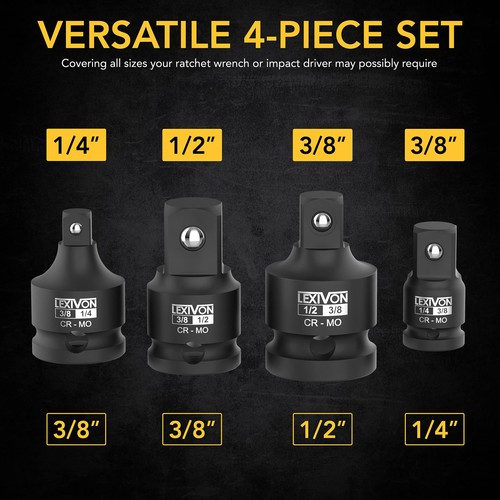 Impact Socket Adapter and Reducer 4-Piece Set | 1/4" - 3/8" - 1/2" Impact Dri... - Picture 3 of 7