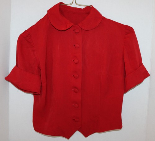DAMEN~Vintage~ROT~40er 50er~kurzer BLAZER Jacke~KNOPFLEISTE vorne~PETER PAN Kragen~S