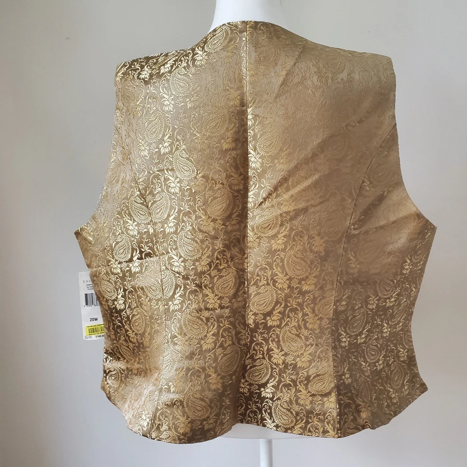 Chaleco Ralph Lauren De Colección Y2K Seda Brocado Dorado Metálico Paisley Texturizado Talla 20W Foto 4 de 4