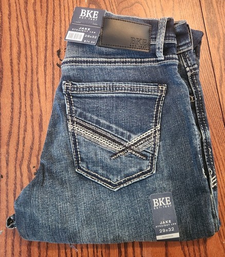 NUEVO CON ETIQUETAS BKE Hebilla Jake Pierna Recta Jean Para Hombres 29x32 Azul Oscuro Premium Elastizado Denim - Imagen 2 de 7
