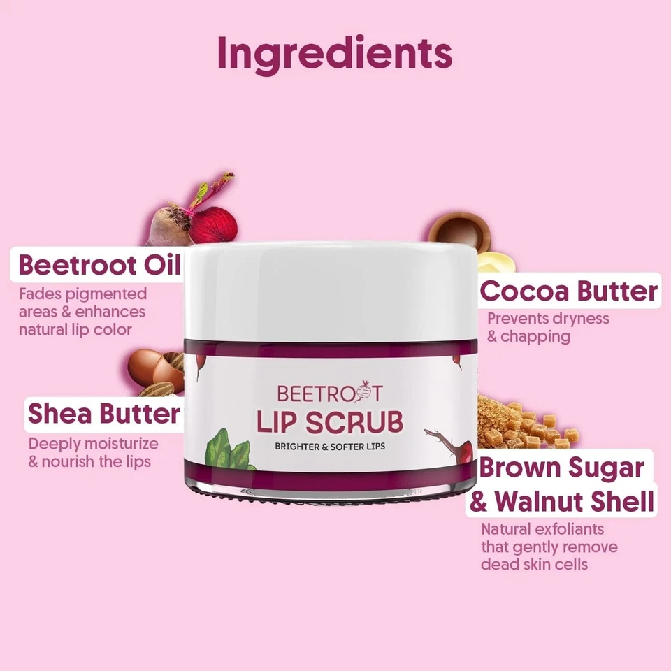 Beetroot Lip Scrub Balm 15g – Organic Lip Brightening & Repair for Dark Lips - Image 3 of 4